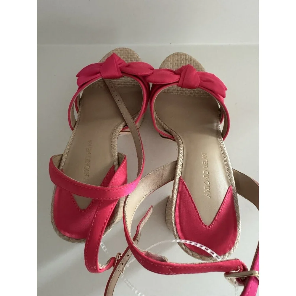 Antonio Melani Bindi Satin Bow Raffia Platform Sandal Hot Pink heel Size 8M NEW